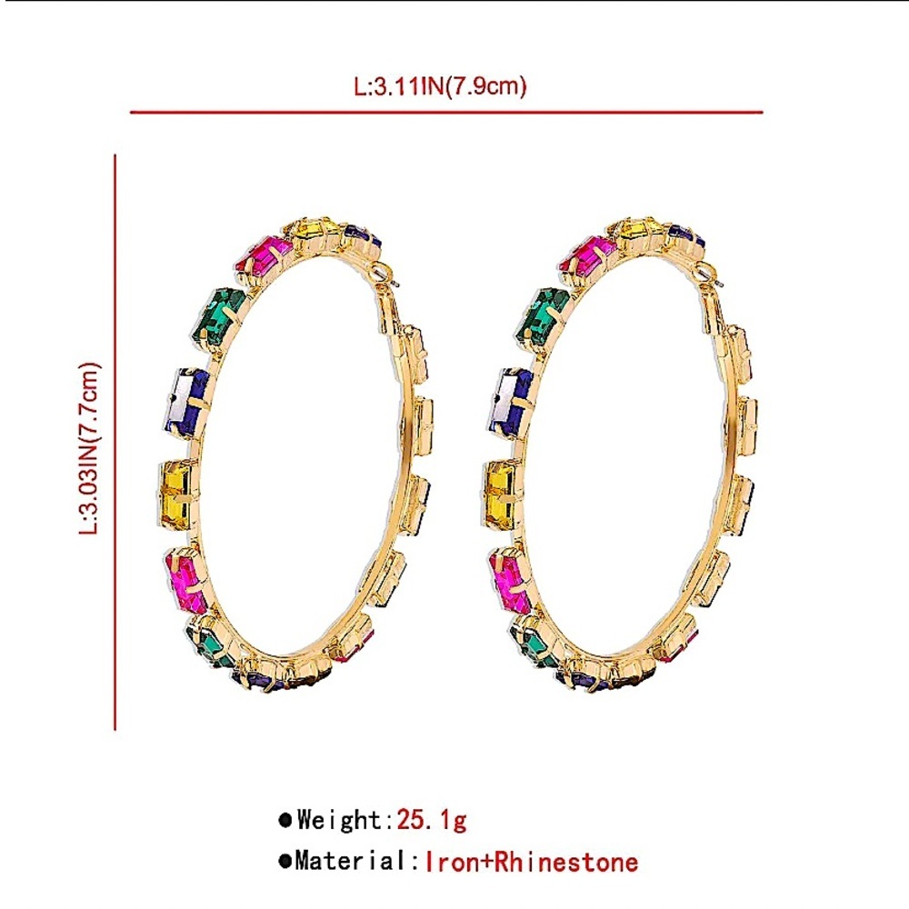 Gold Multi Color Hoop Rhinestone Earrings - Picture 4 of 4